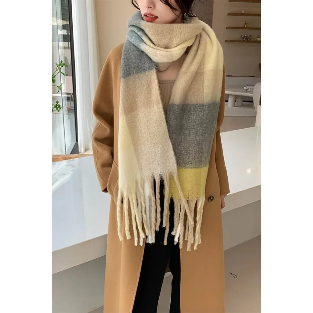 Women's Grey Bright Yellow Winter Warm Shawl Cold Weather Thick Blanket Scarf